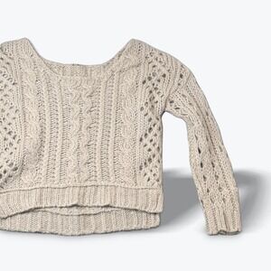 Free People Cutting Edge Cable Knit Chunky Cropped Boxy Sweater Cream‎ XS